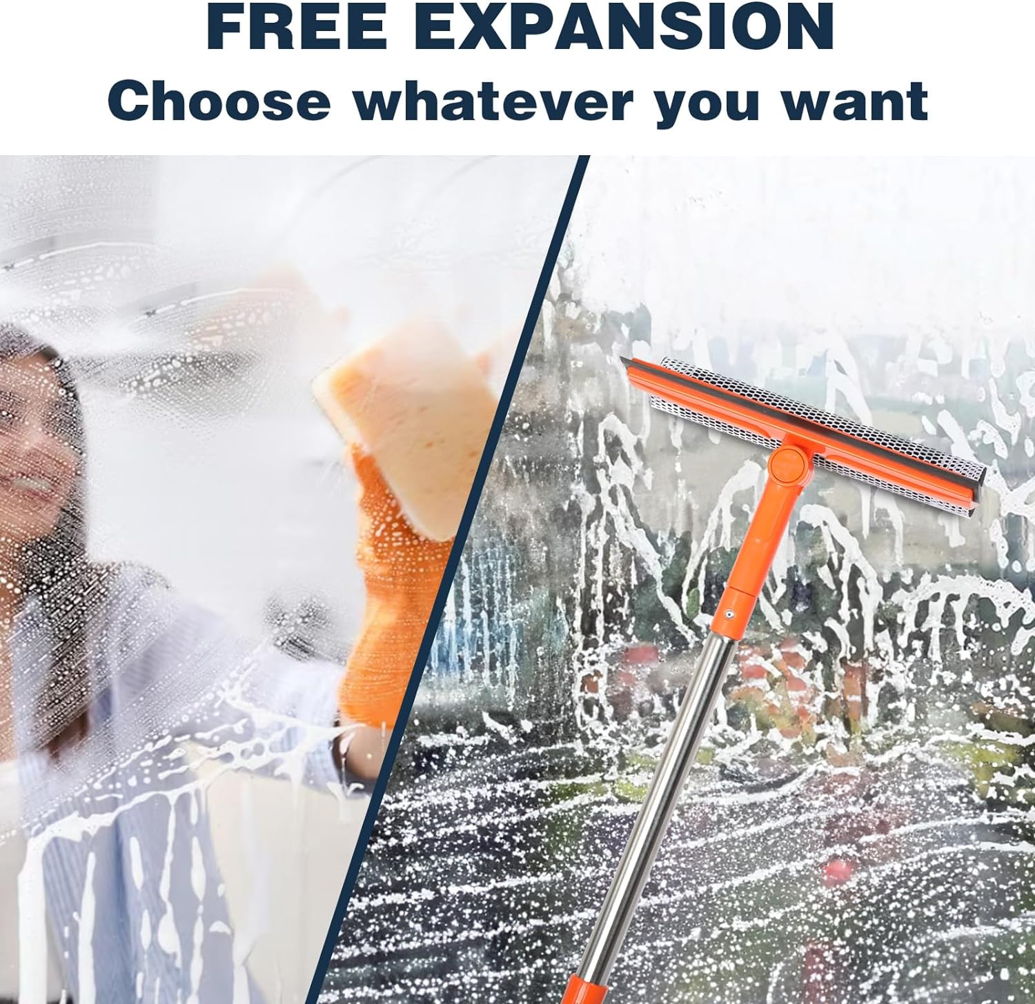 Professional Window Squeegee,2 in 1 Squeegee Window Cleaner with Long 