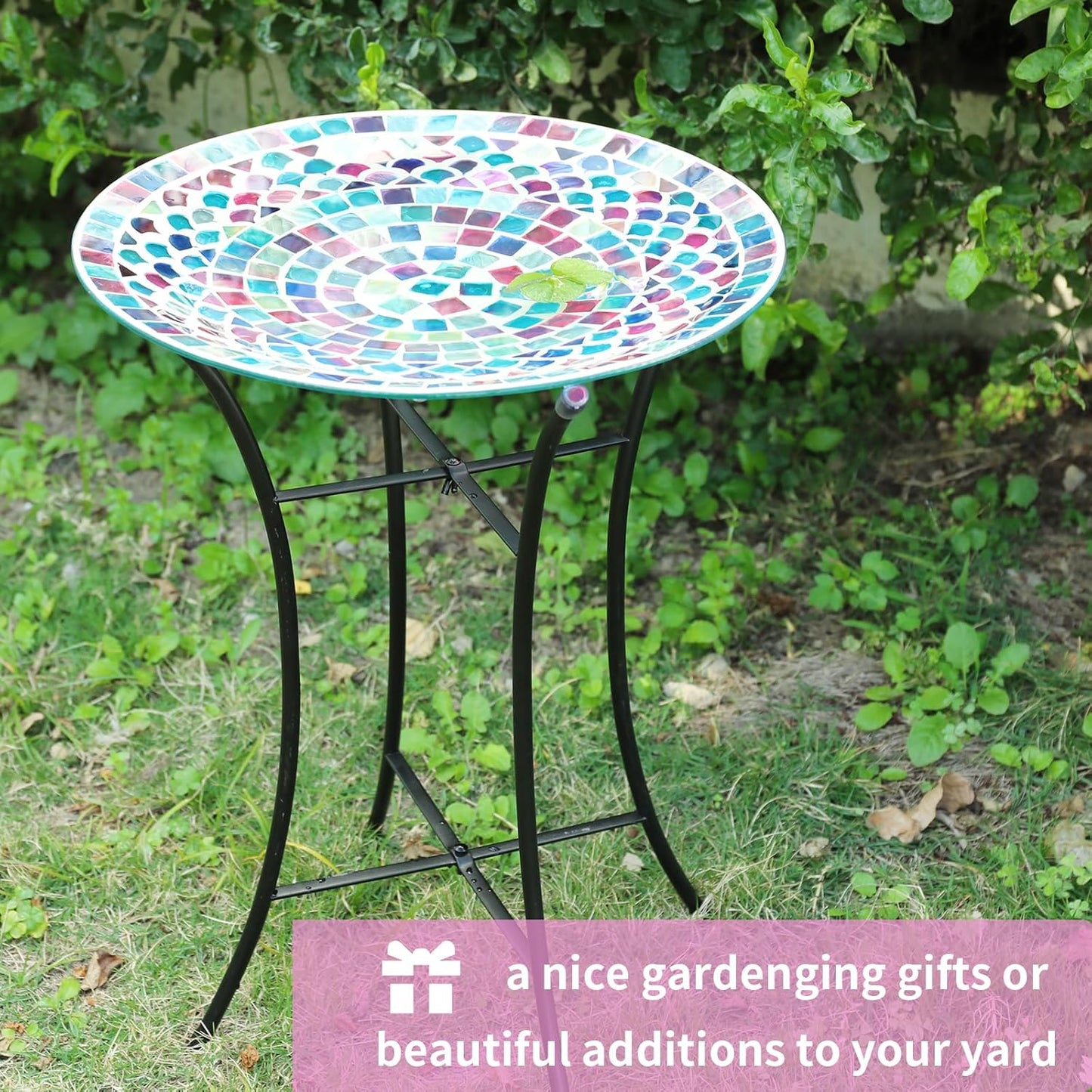 MUMTOP Mosaic Glass Bird Baths, 14 Inch Width Outdoor Garden Bird Bath
