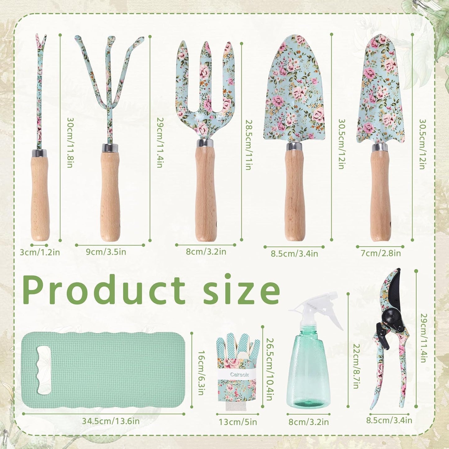10-Piece Floral Garden Tools Set with Tote Bag, Heavy Duty Gardening K