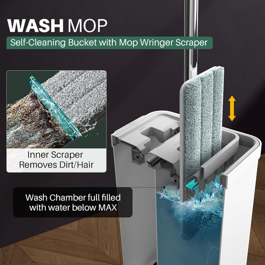 JOYMOOP Mop and Bucket Set with Wringer, Flat Mops for Floor Cleaning,