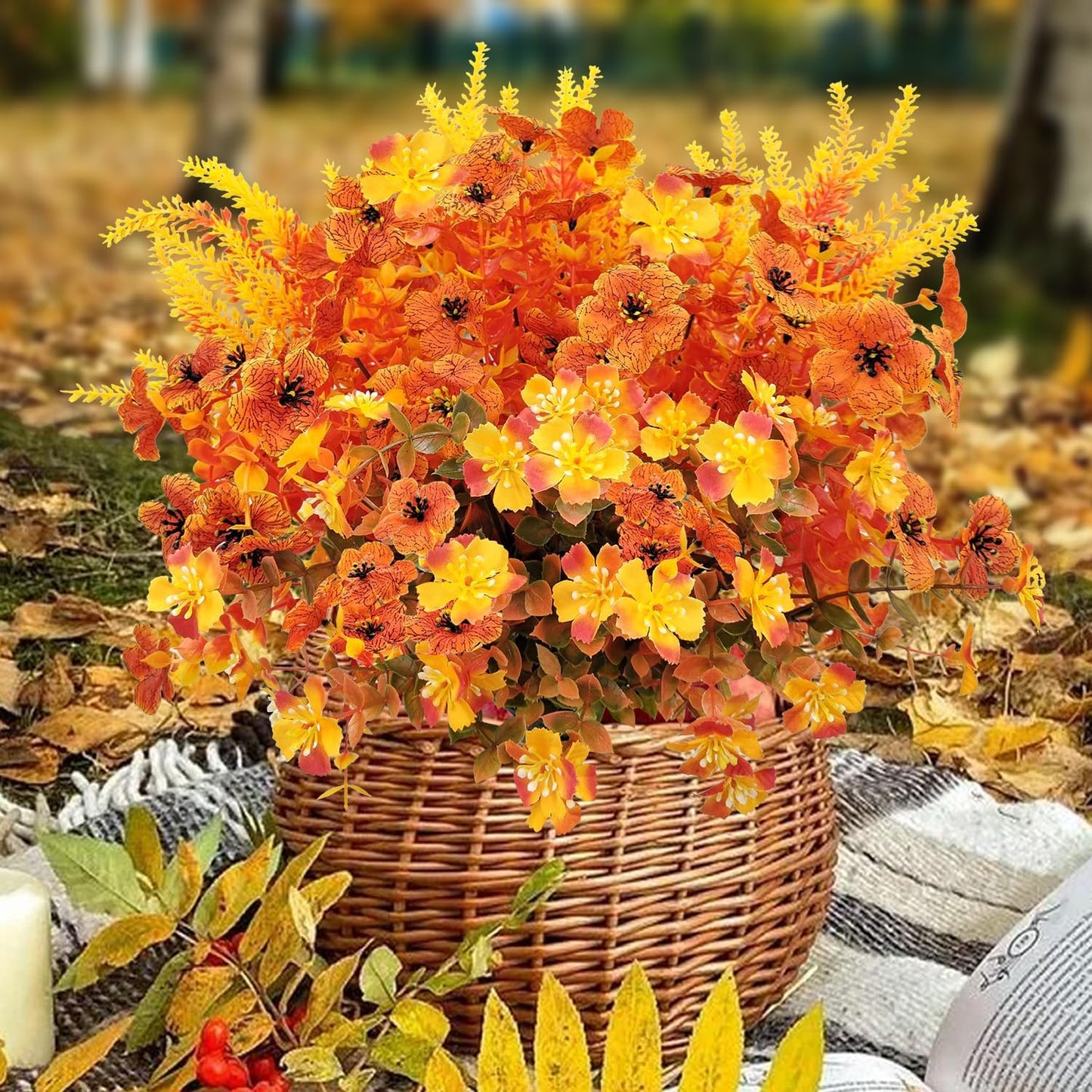 10 Bundles Artificial Mums for Outdoors Fake Fall Flowers Silk Flowers Plastic Plants UV Resistant No Fade for Outside Porch Garden Pots Planters Autumn Fall Decor (Fall)