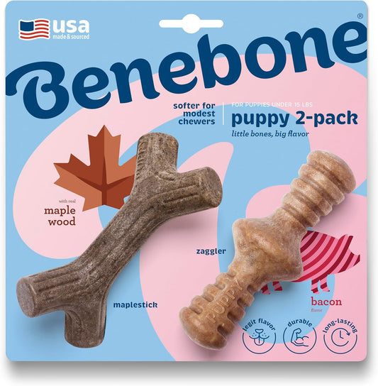 Benebone Puppy 2-Pack Maplestick/Zaggler Durable Dog Chew Toys for Gen