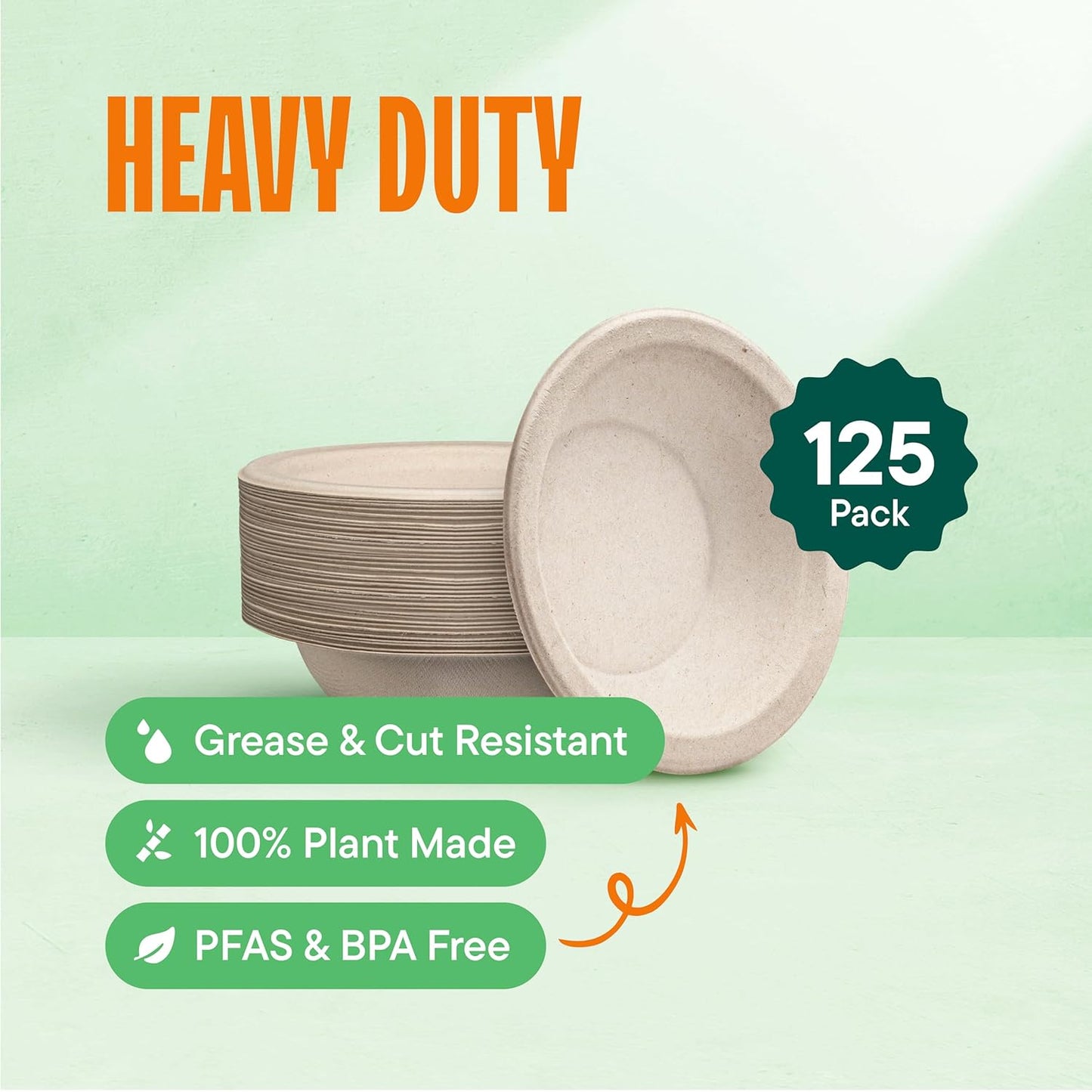 Stack Man Paper Bowls, 100% Compostable Disposable Soup Bowl [125-Pack