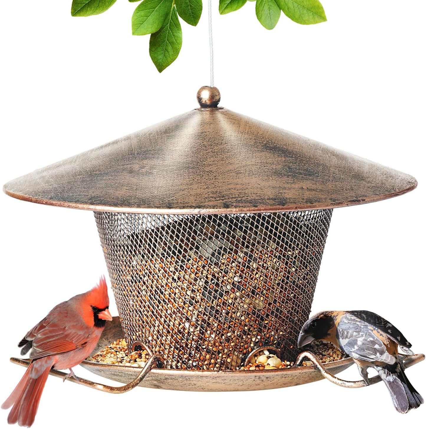 Bird Feeder for Outdoor, Rainproof Weatherproof Metal Hanging Wild Bird Feeder with 9.8" Roof 3 LBs Seeds Capacity, Easy to Clean & Refill