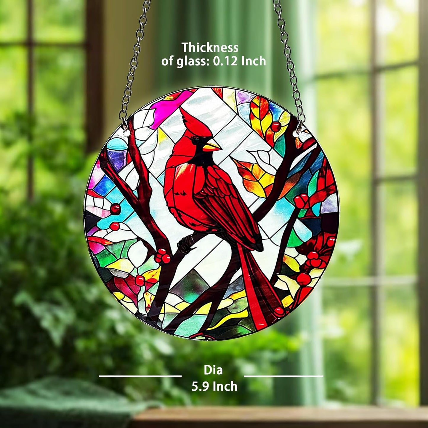 Red Bird Memorial Suncatcher, Memorial Panel Glass Stained Glass Indoor Window Art Wall Decor for Bird Lover.