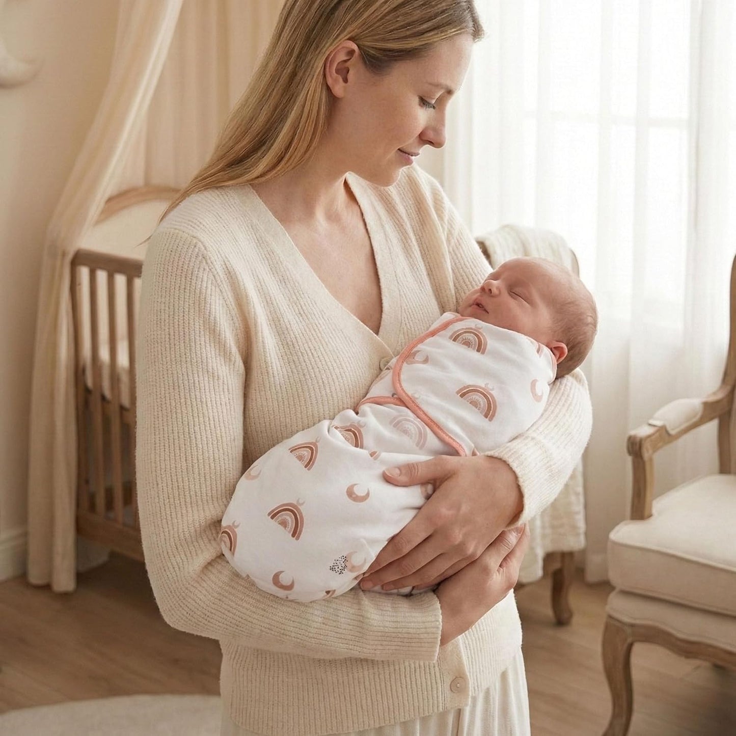 GLLQUEN BABY 3-Pack Organic Baby Swaddle Sleep Sacks for Newborn - Baby Swaddles 0-3 Months, Newborn Swaddling Sack, Rainbow & Sun, Infant Swaddle Blanket Wrap (Small/Medium)