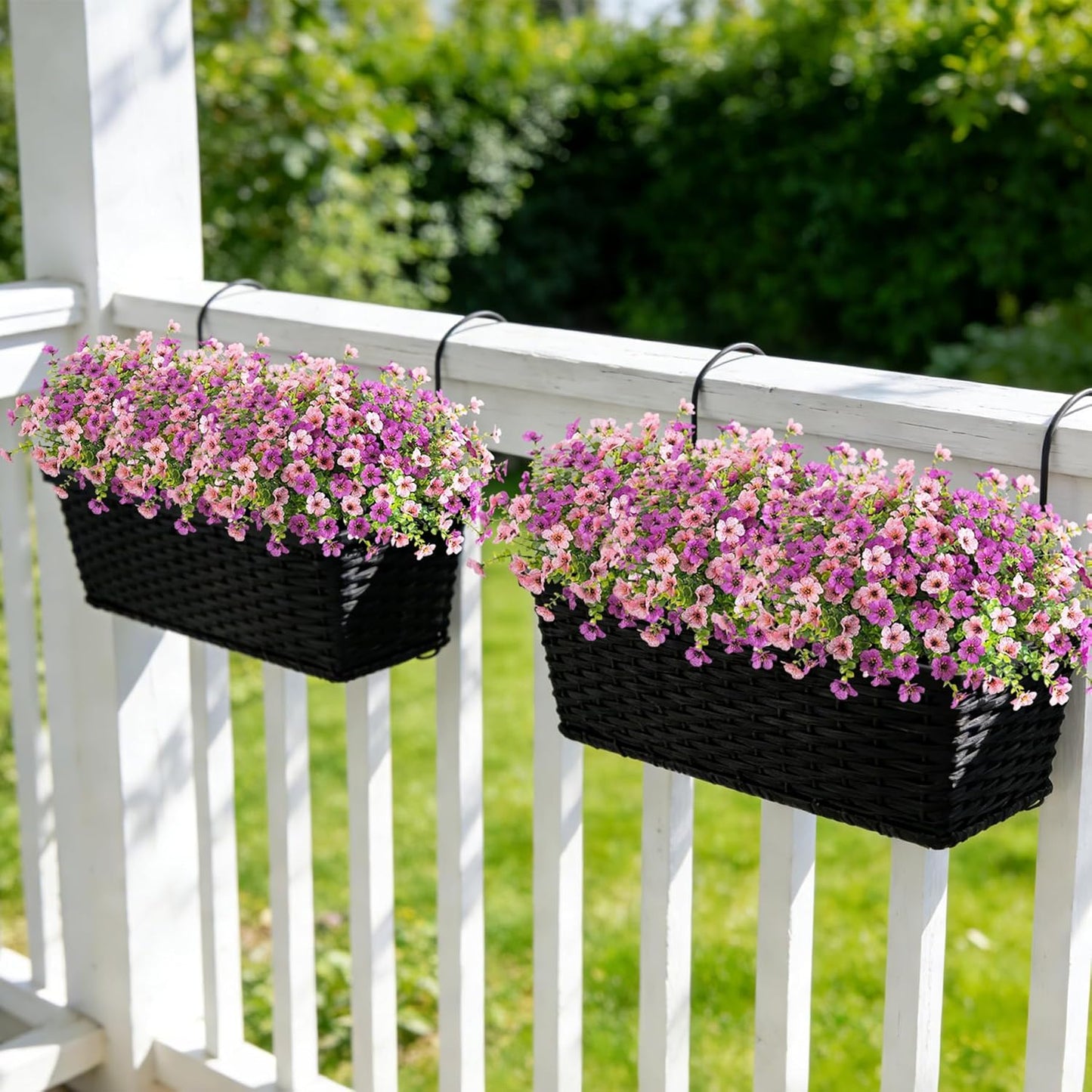 Artificial Fake Plants Flowers for Outdoor Spring Decor, 12 Bundles Faux Silk Mums for Planter Pot Colorful UV Resistant Look Real for Front Door Porch Patio Outside Yard(Purple Pink)