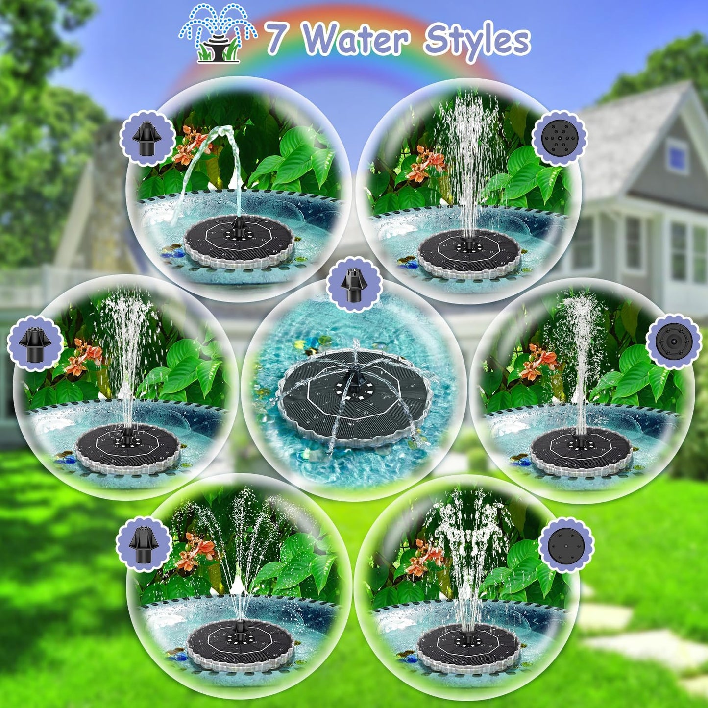 Yzert Solar Fountain Colorful Ring Lights, 2026 3.5W Solar Water Fountain with 2000mah Battery, Solar Fountain Pump for Bird Bath, Pond, Pool, Outdoor