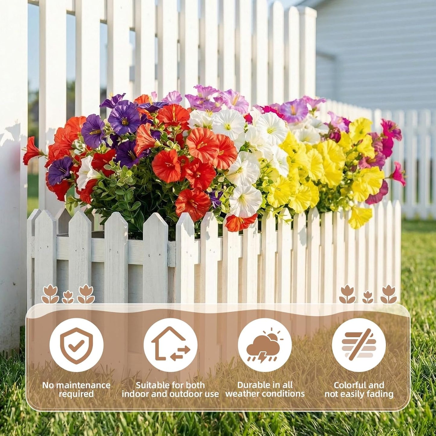 Artificial Flowers, Realistic Fake Morning Glory, Artificial Plants Outdoor, Porch Decoration, for Garden, Patio, Wedding (14, Red, Purple, Yellow, White, Fuchsia, Rose Red, Gradient Purple)