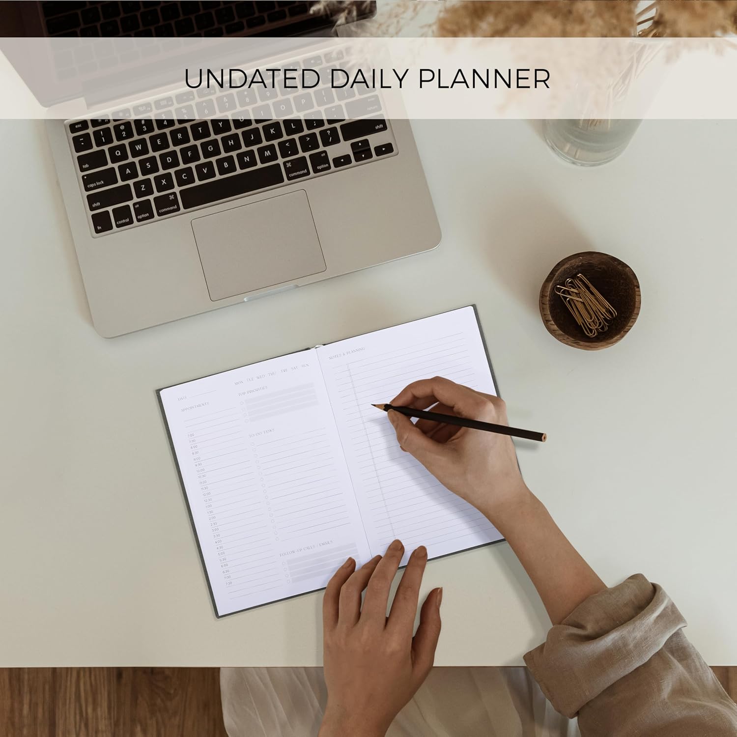 Aesthetic Daily Planner And Notebook With Hourly Schedule - Modern Har
