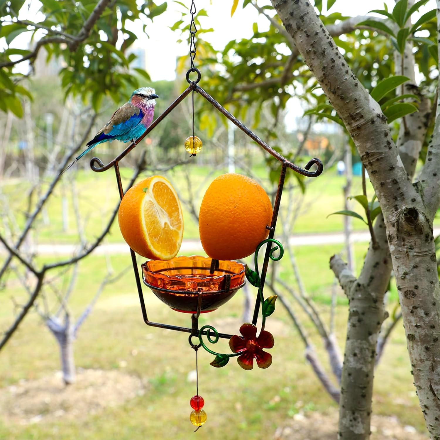 FORUP Oriole Bird Feeder for Outdoors Jelly and Oranges, Orange Fruit 