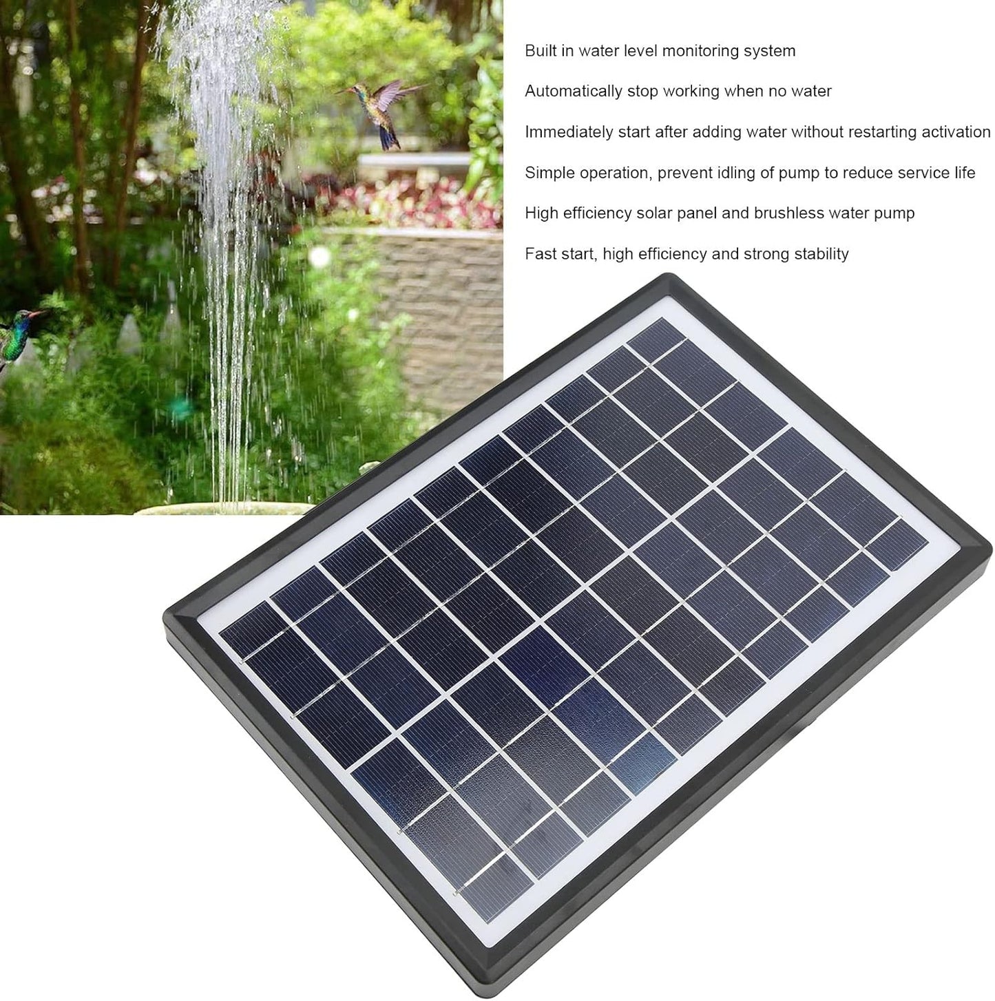 Pilipane Solar Fountain Pump with Battery Backup 5000mAh, 7W Solar Bir