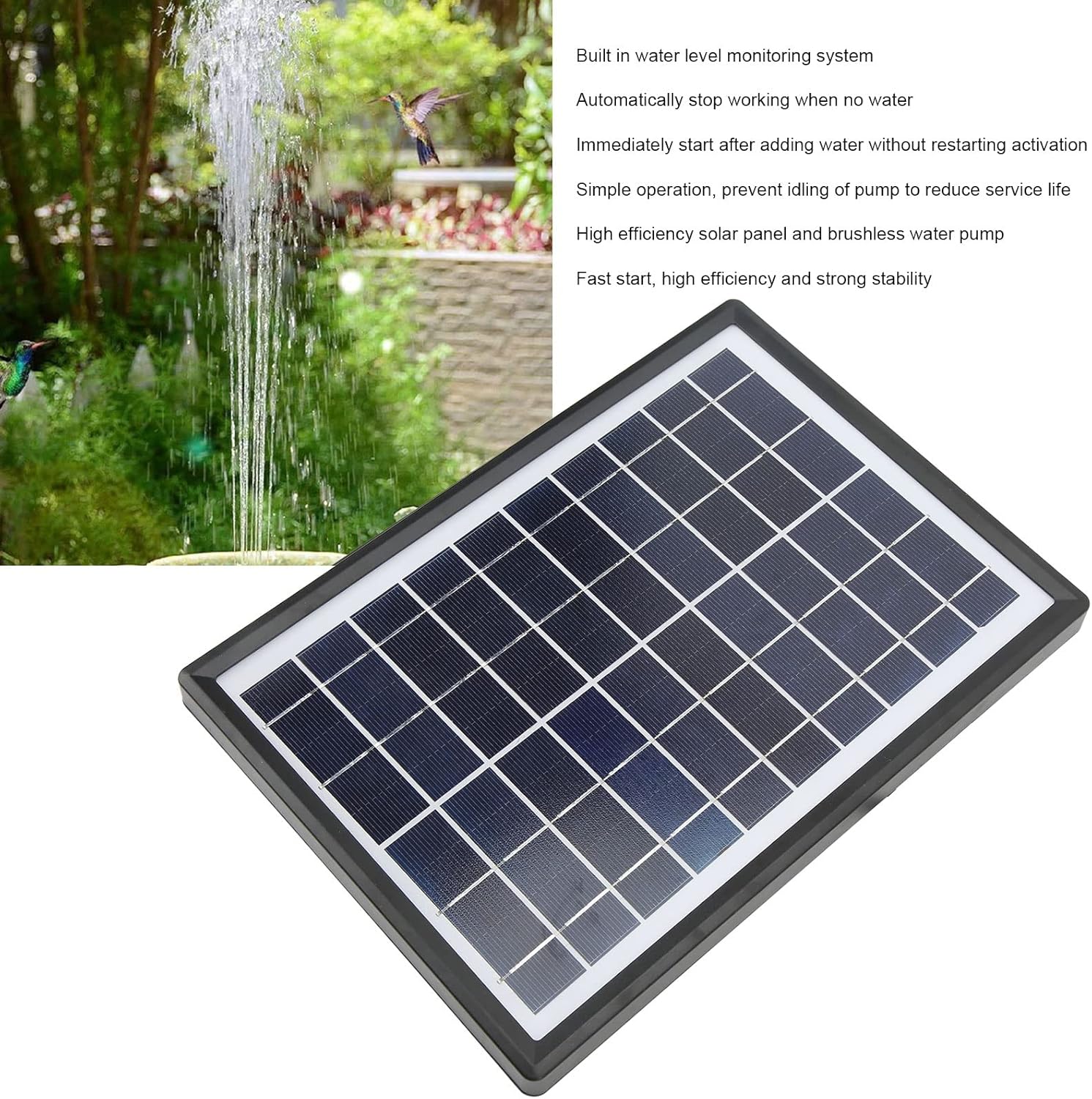 Pilipane Solar Fountain Pump with Battery Backup 5000mAh, 7W Solar Bir