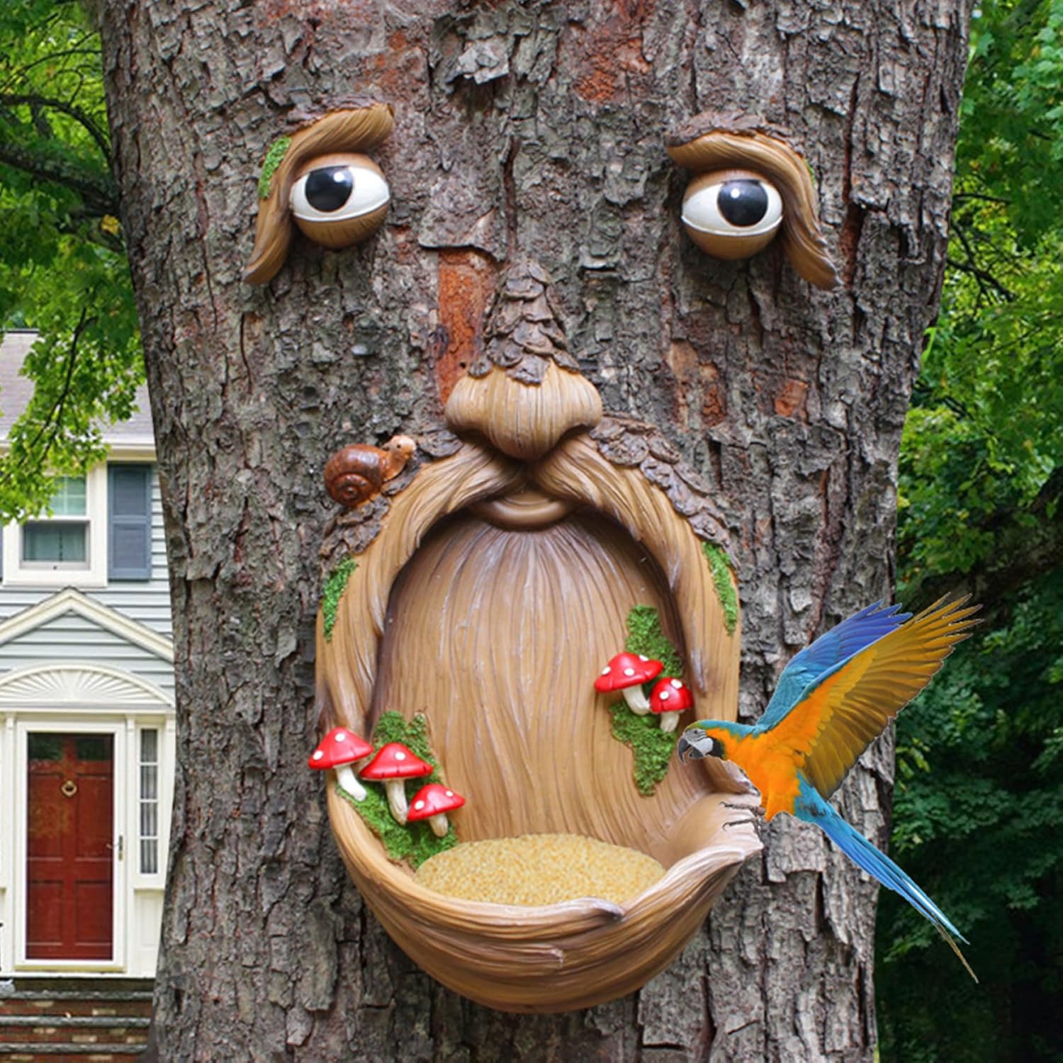 Tree Face Bird Feeder Funny Old Man Tree Face Weather Resistant Bird F