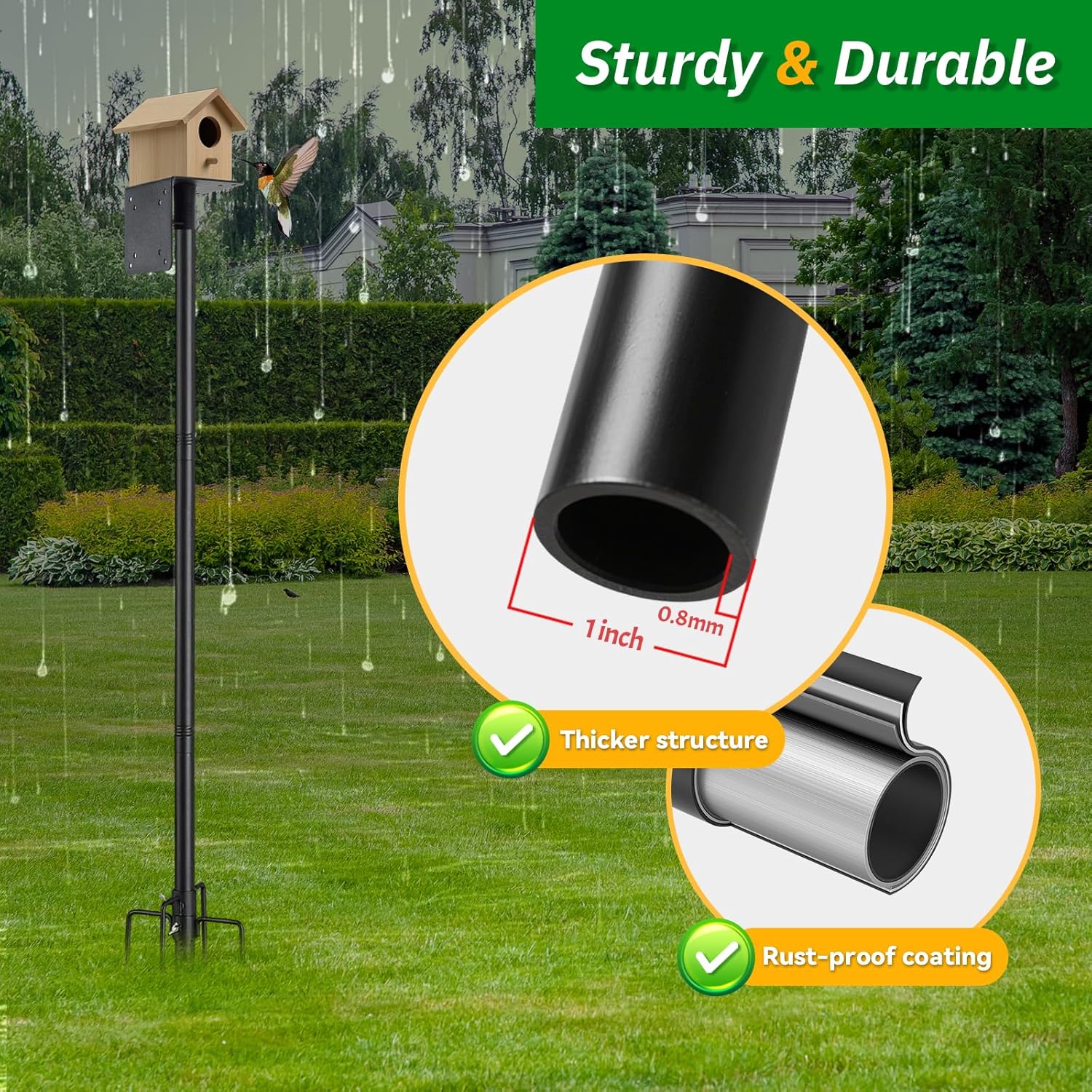 Bird House Pole for Outdoors, 75 Inch Heavy Duty Birdhouse Pole for Ou
