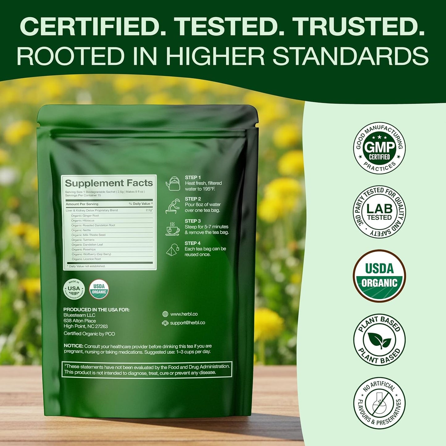 Organic Dandelion Wolfberry Tea - Kidney and Liver Detox Tea - Organic Liver Kidney Cleanse & Detox with Dandelion, Goji Berry, Milk thistle, Turmeric, Hibiscus and extra Herbal Ingredients