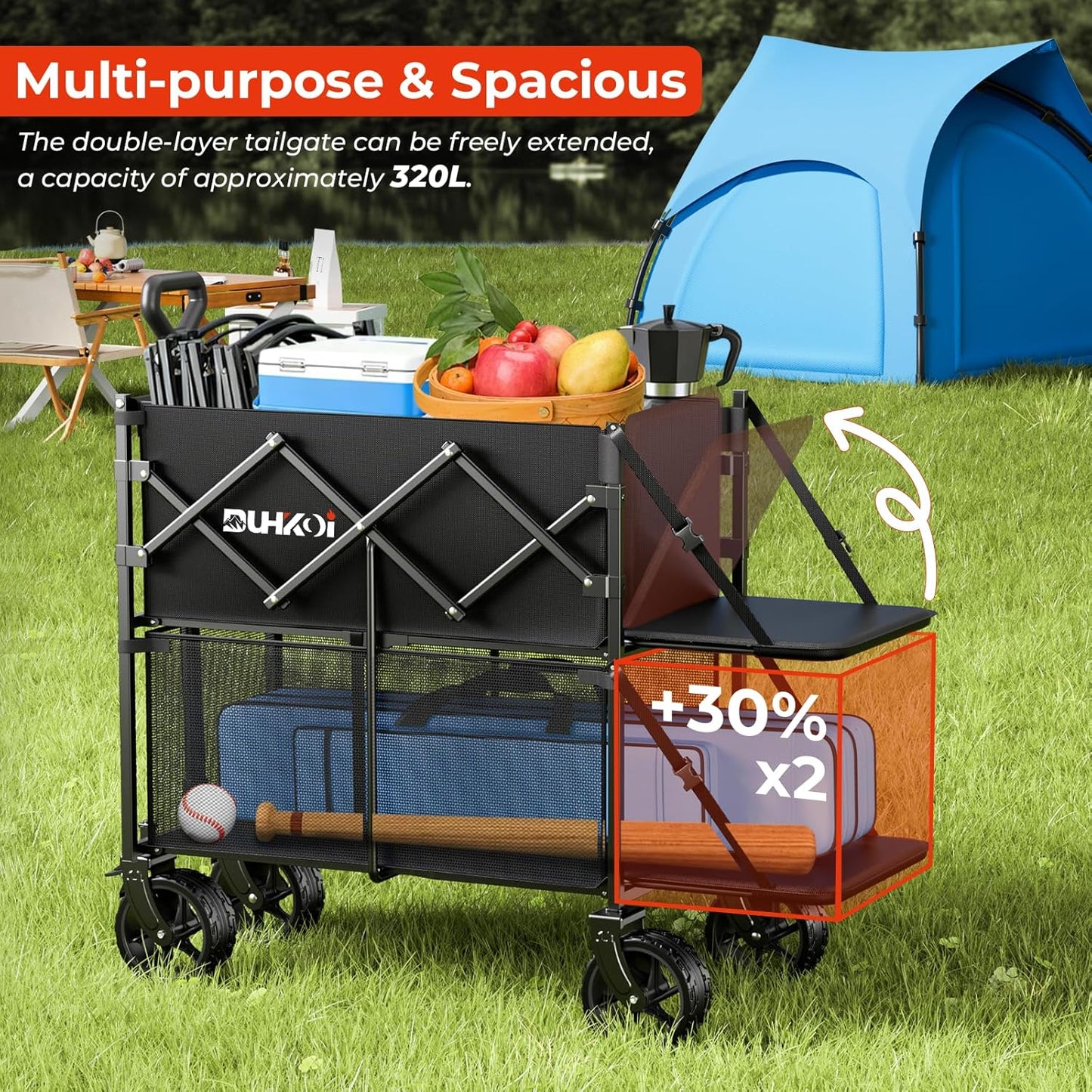 Double Decker Wagon 320L Large Capacity 400LBS Collapsible Sports Util