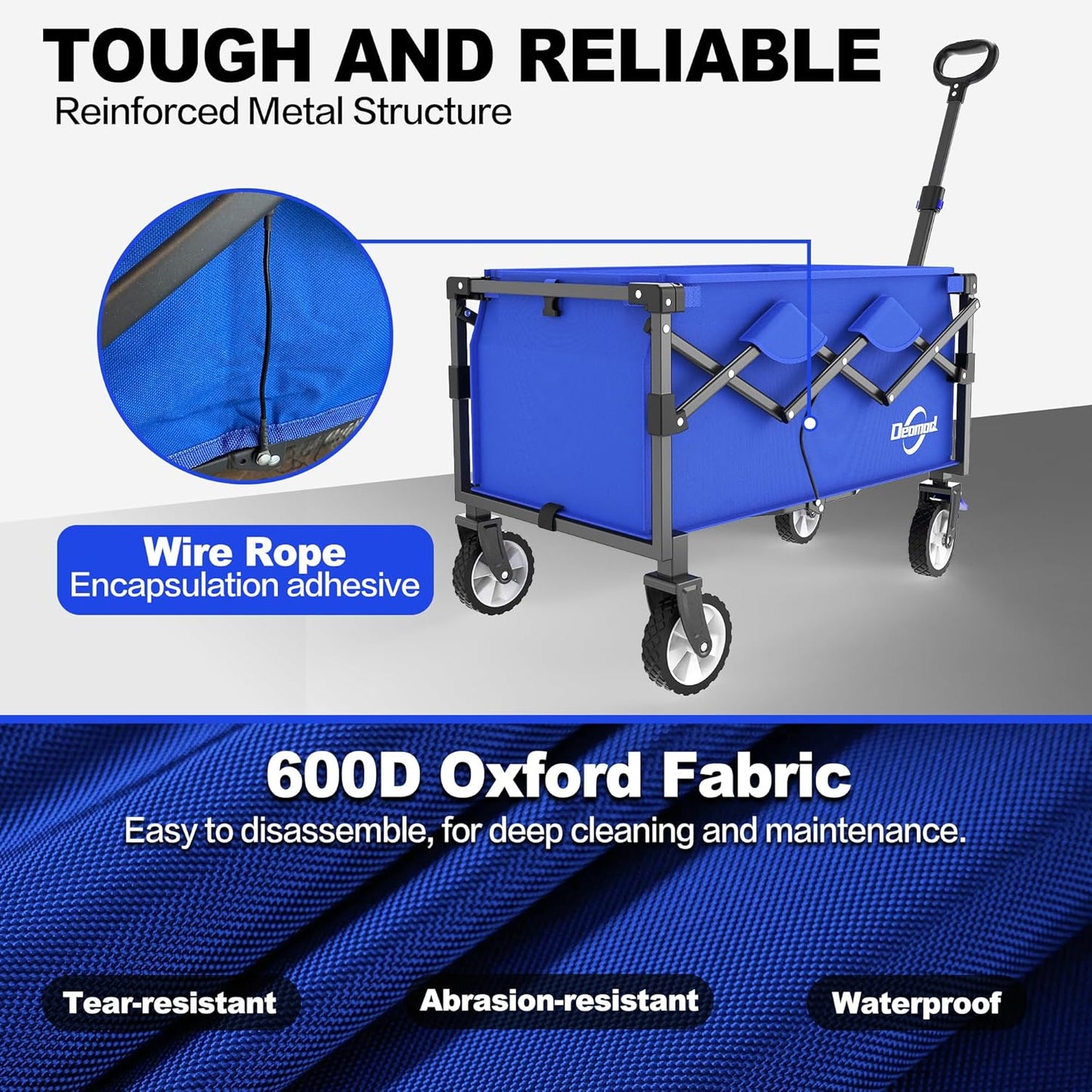 Collapsible Wagon Cart Foldable with 200lbs/80L Weight Capacity, Utility Grocery Shopping Cart with Wheels, Lightweight Portable Folding Wagon with Locking Caster, Blue
