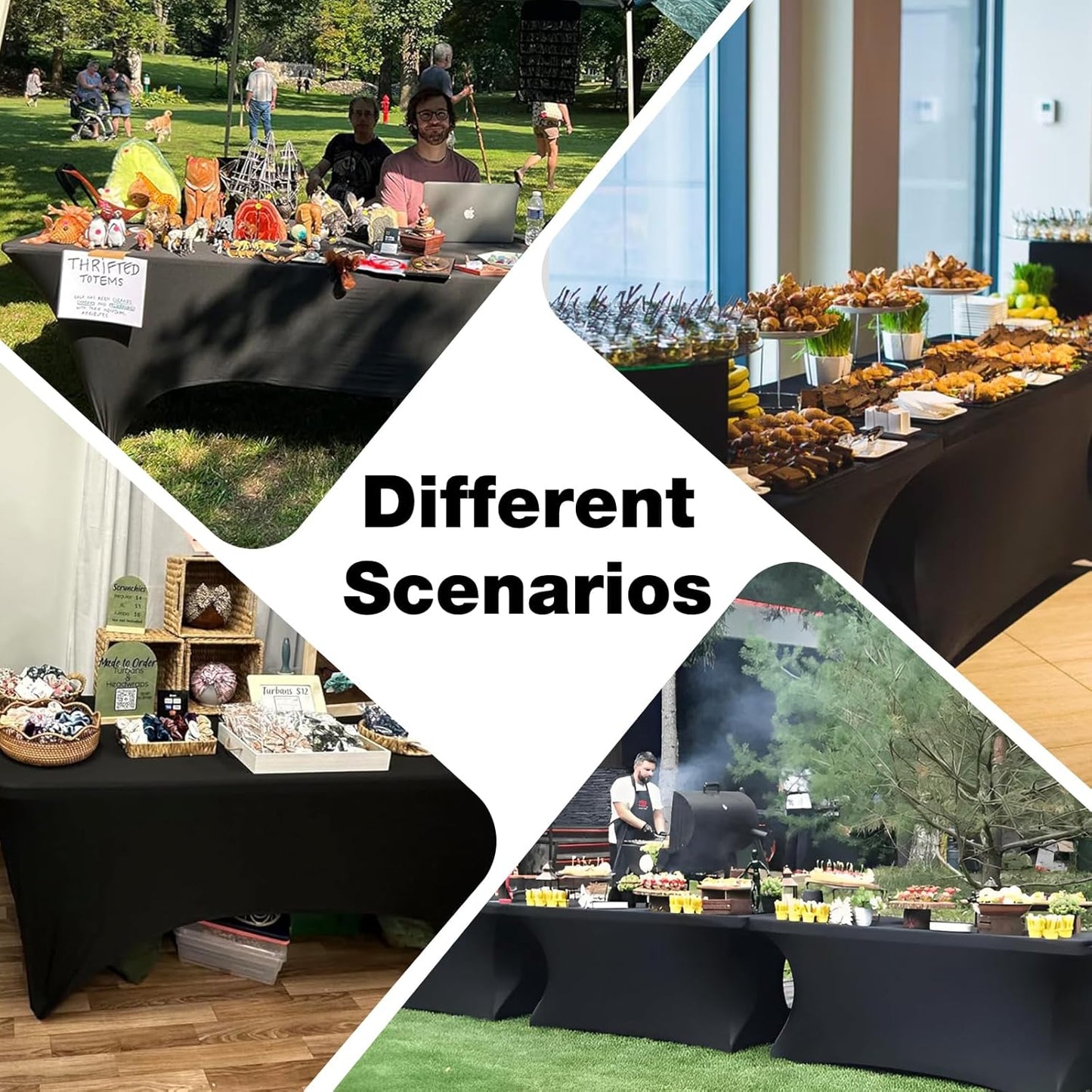 Trlyc 2 Pack 6FT Spandex Table Cloth - 72 x 30 Inch Rectangular Stretch Tablecloth, Wrinkle Resistant Scretch Table Cover for Wedding, Party, Banquet, Picnic, Outdoor Decoration (2Pcs,Black)