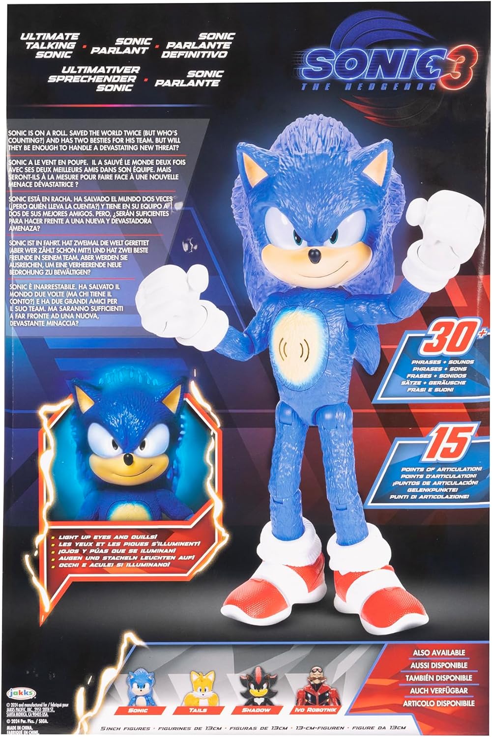Sonic The Hedgehog 3 Ultimate Talking Sonic 12-Inch Figure, Features 3