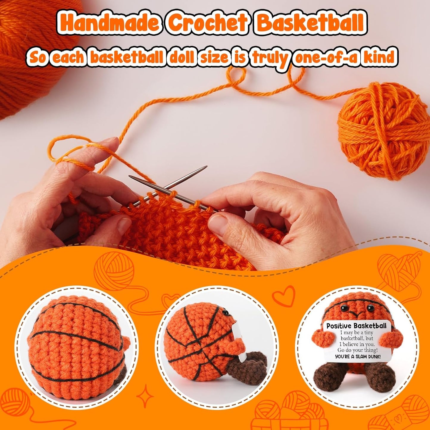 Positive Crochet Basketball Easter Basket Essentials Stuffers for Teenage Boys Girls Easter Gifts for Kids Teens - Emotional Inspirational Support Birthday Gift for Women Men Friends Teammate