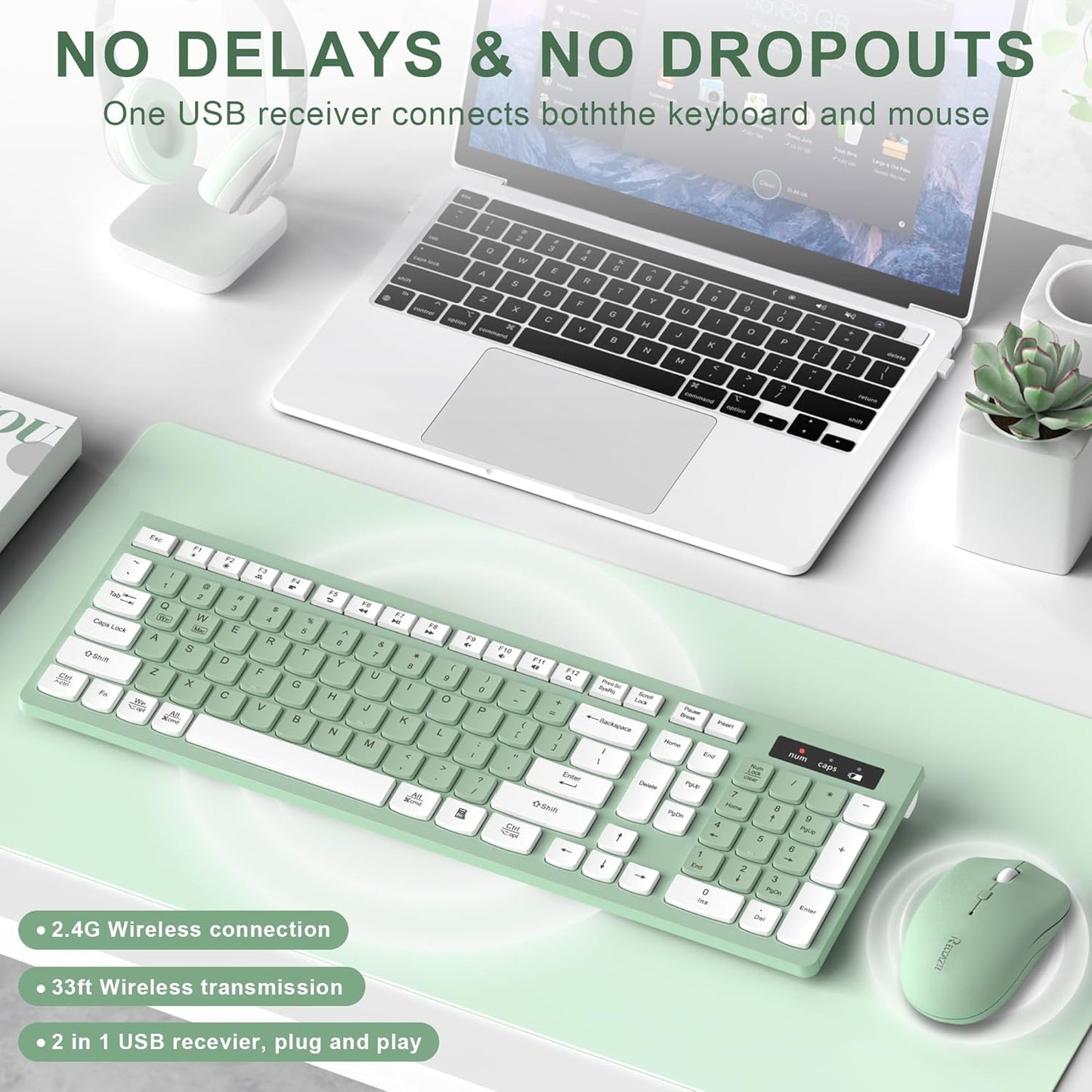 Wireless Keyboard and Mouse Combo, Full-Sized Wireless Keyboard and Ad