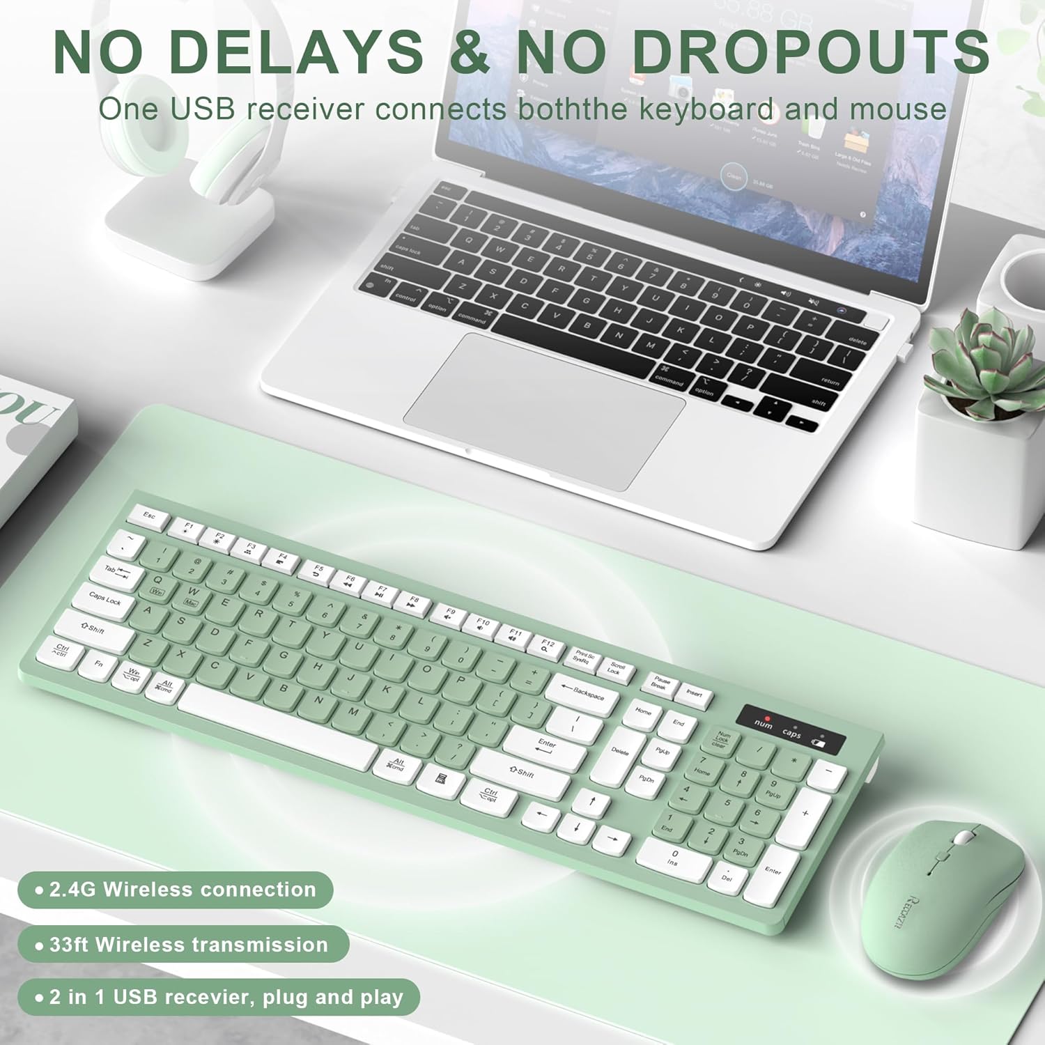 Wireless Keyboard and Mouse Combo, Full-Sized Wireless Keyboard and Ad