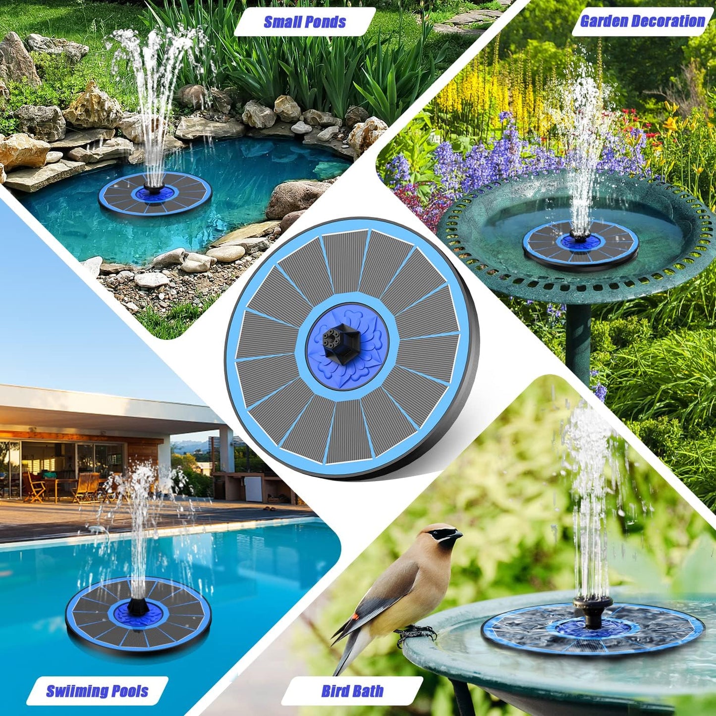 SZMP Solar Fountain Upgrade, 3.5W Solar Powered Bird Bath Fountains wi