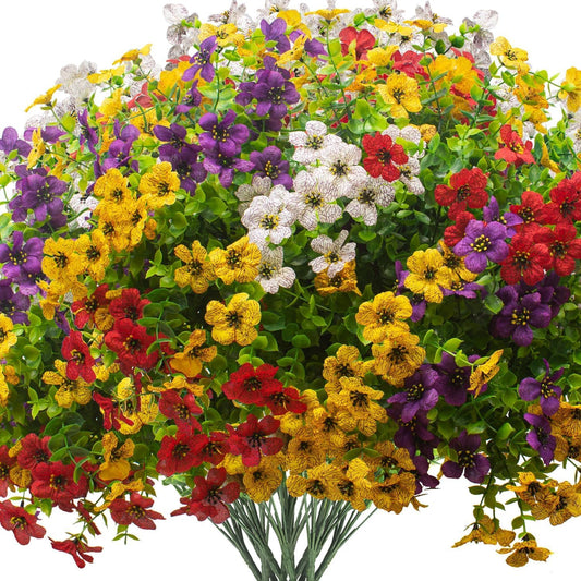Artificial Flowers Faux Plants Outdoor Fake Flowers Summer Decor,16 Bundles Realistic Plastic Plant Colorful Daisy UV Resistant for Porch Patio Home Yard Garden Window Box Pot Planters (Colorful)