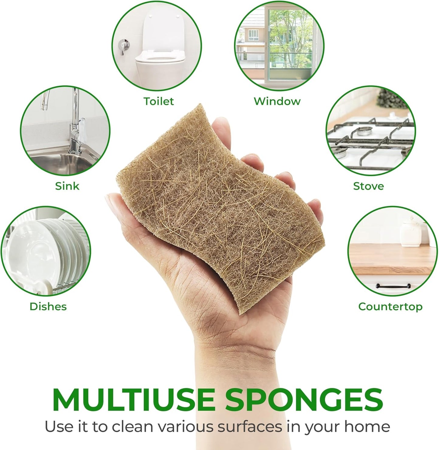 Biodegradable Natural Kitchen Sponge - Compostable Cellulose and Cocon