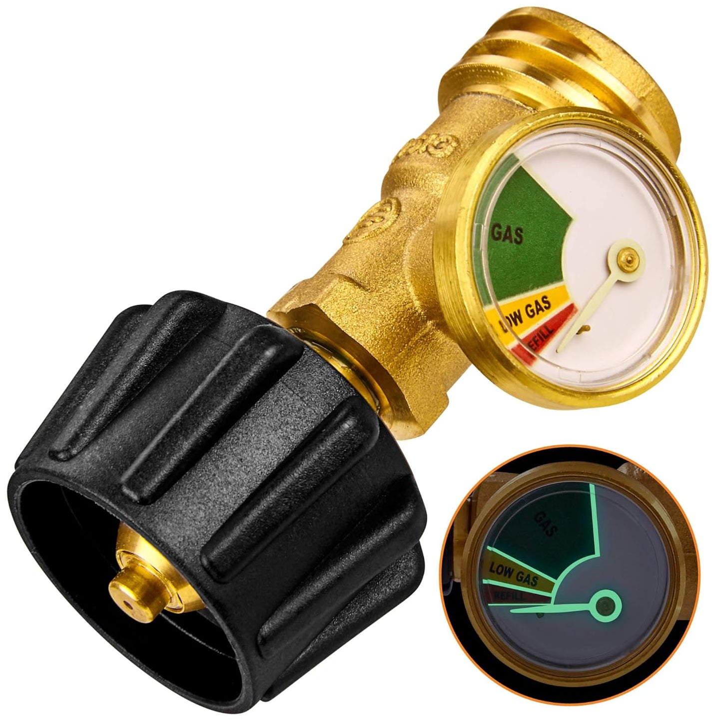 Flame King Propane Tank Gauge Level Indicator Leak Detector Gas Pressure Meter Color Coded & Glow in The Dark Universal for Cylinder, BBQ Gas Grill, RV Camper, Heater Propane Gas Tank Level Indicator