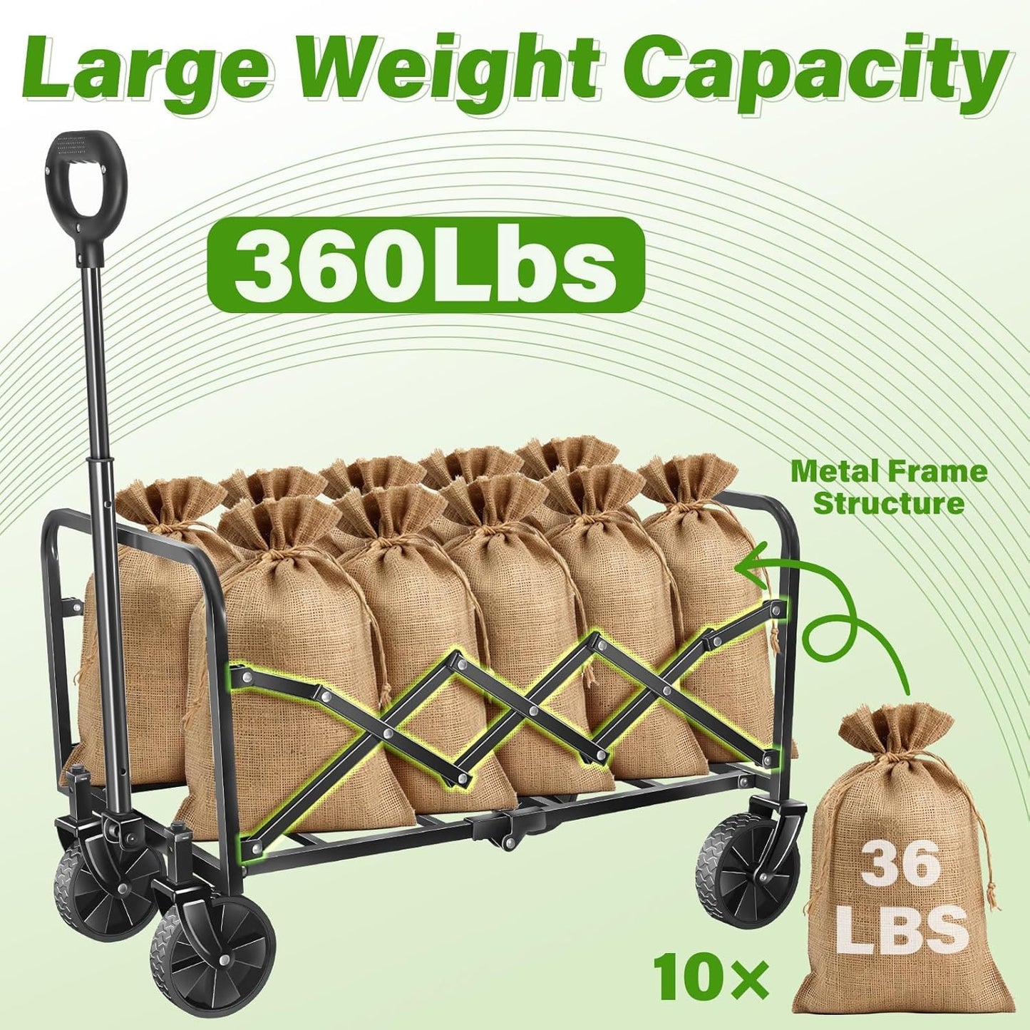 Wagons Carts Foldable - Collapsible Folding Wagon, Portable Folding Wagon Cart with Wheels, Outdoor Utility Carts for Groceries, Camping, Sports, Shopping, Garden, Black