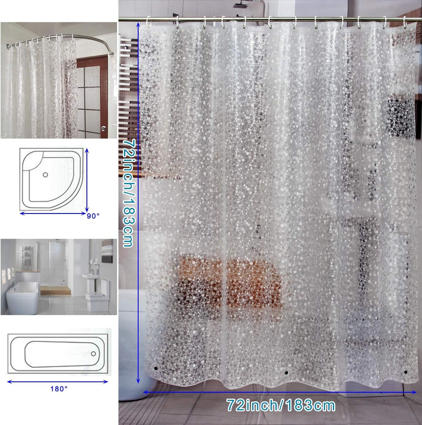 Bostofy Waterproof Shower Curtain Liner 8G EVA Thick Shower Curtain wi