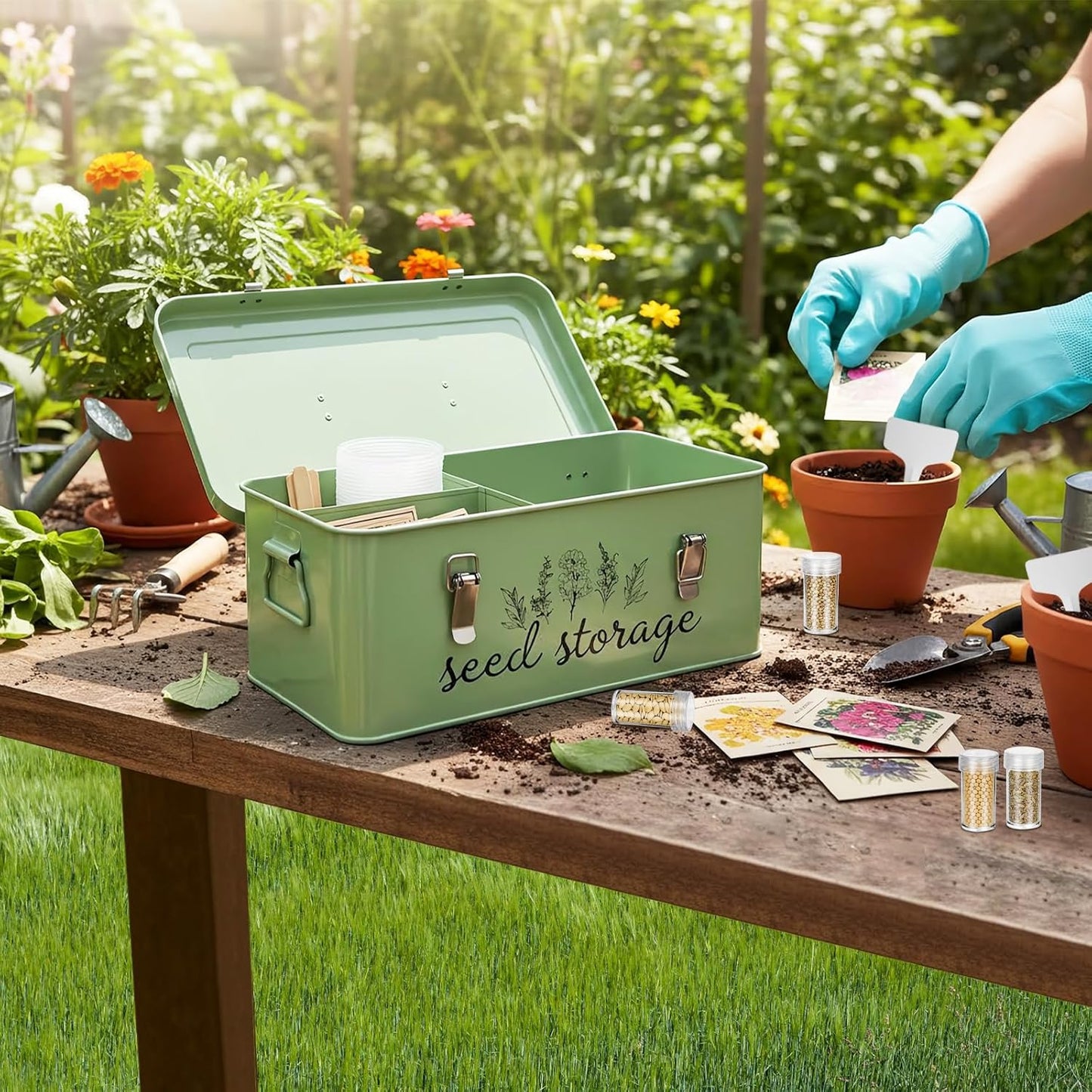 TINSKY Seed Storage Organizer Metal Seed Box with Lid and Locks Seed S