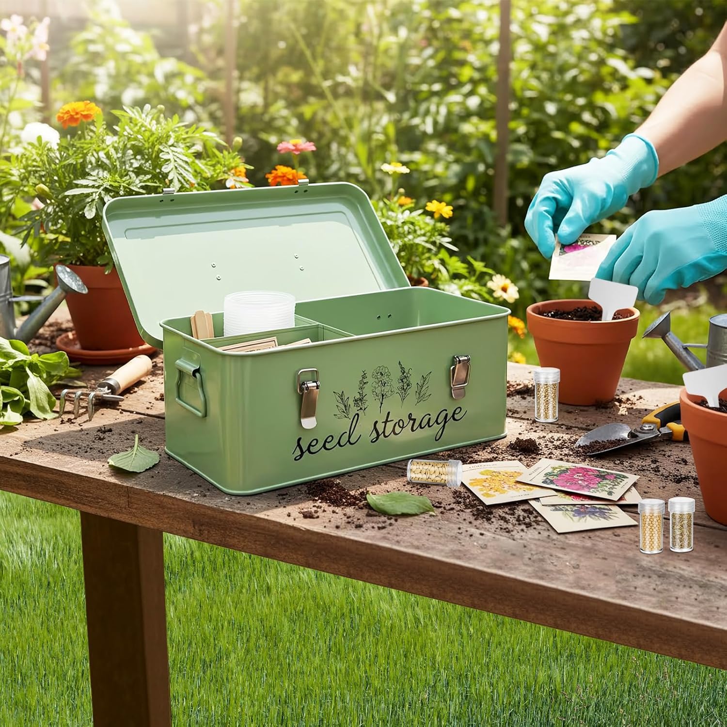 TINSKY Seed Storage Organizer Metal Seed Box with Lid and Locks Seed S