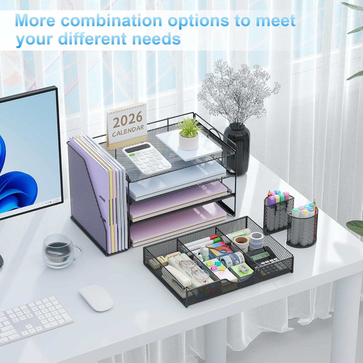 gianotter Desk Organizers and Accessories with File Holder, 4-Tier Des