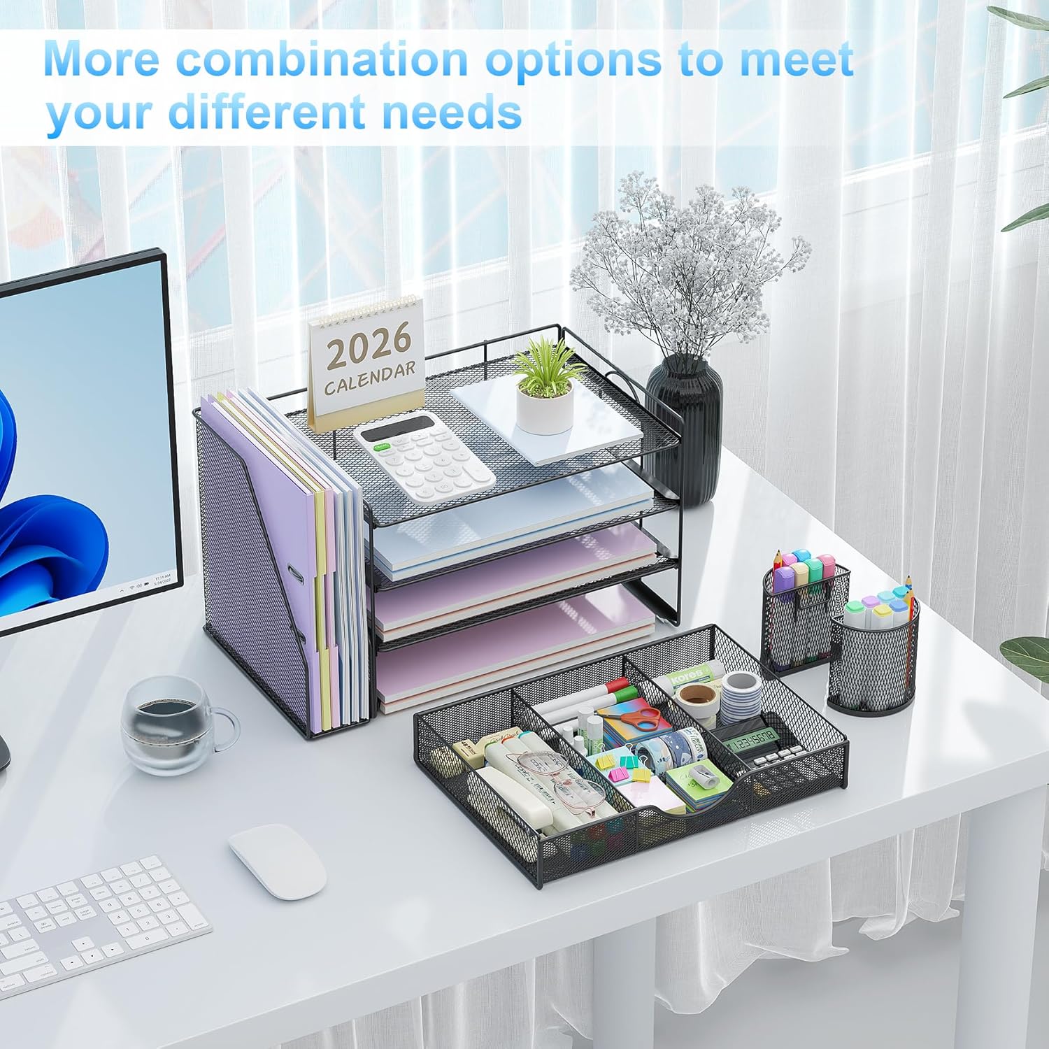 gianotter Desk Organizers and Accessories with File Holder, 4-Tier Des