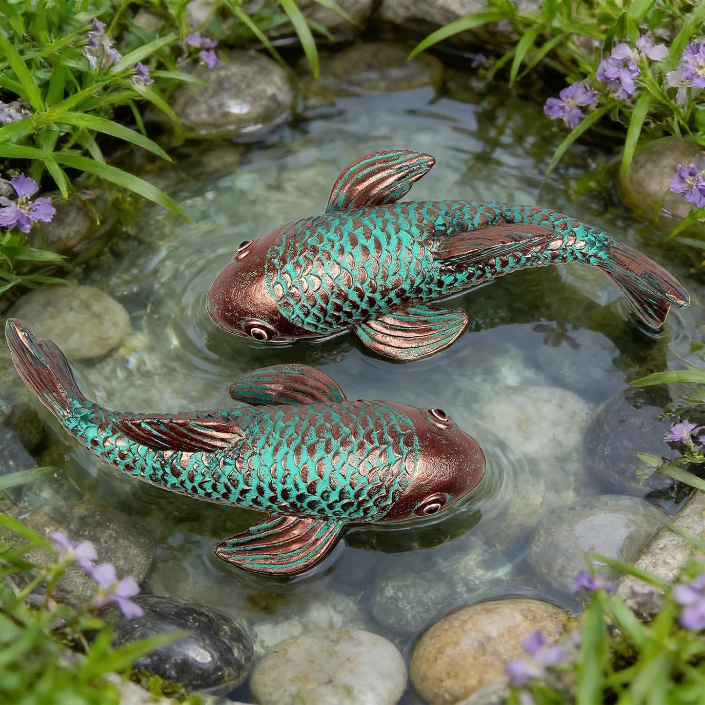 Garden Statues,Koi Fish Decor,Set of 2 Antique Koi Fish Garden Statue,Sculpture for Outdoors,Patio Decor,Backyard and Home Kitchen Decoration,Gifts for Mom Women Grandma