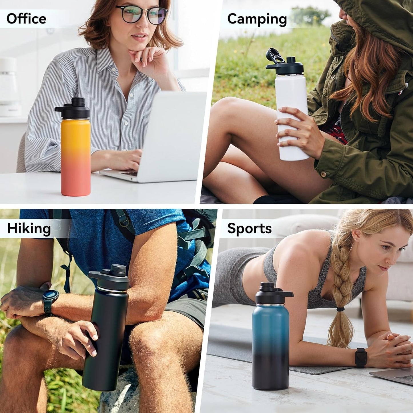 24 oz Insulated Water Bottle with Handle, 304 Stainless Steel Water Bottles with Wide Mouth, Double Wall Vacuum Sports Water Bottle, BPA Free, Keep Cold and Hot, Black | with Handle, Water Bottles, Wide Mouth, Double Wall Vacuum, Sports Water Bottle, BPA