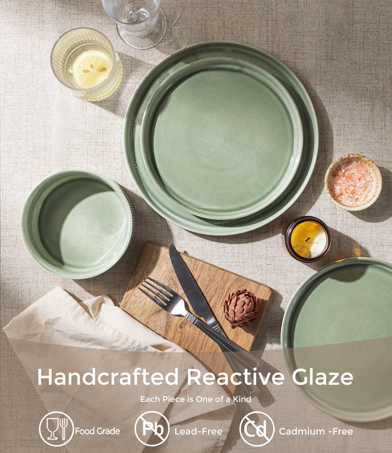 GBHOME 24-Piece Stoneware Dinnerware Set for 8 – Ribbed Ceramic Plates