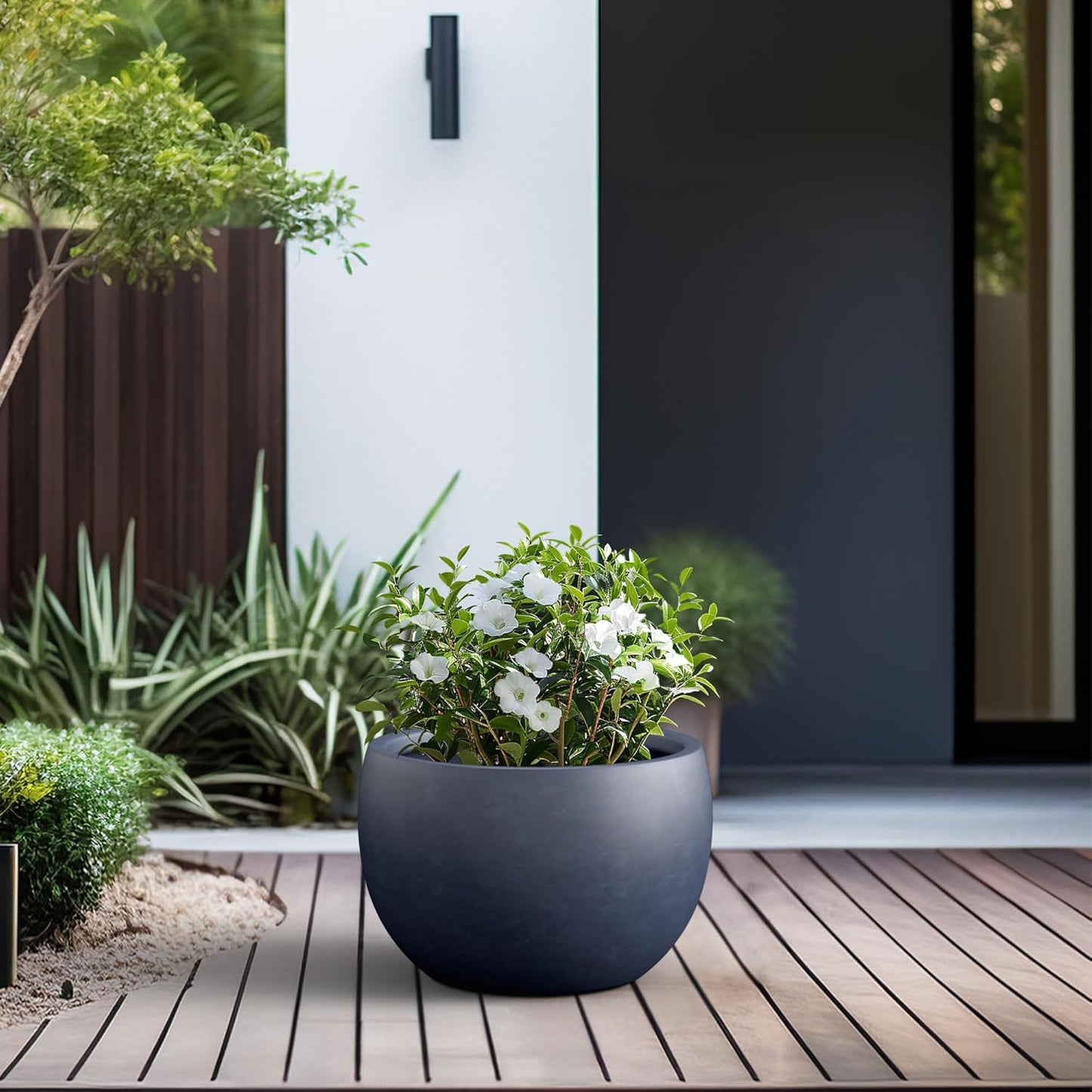 Kante 19.9" Dia Round Concrete Planter, Outdoor/Indoor Large Bowl Plant Pots with Drainage Hole and Rubber Plug for Garden Patio Balcony Home, Charcoal