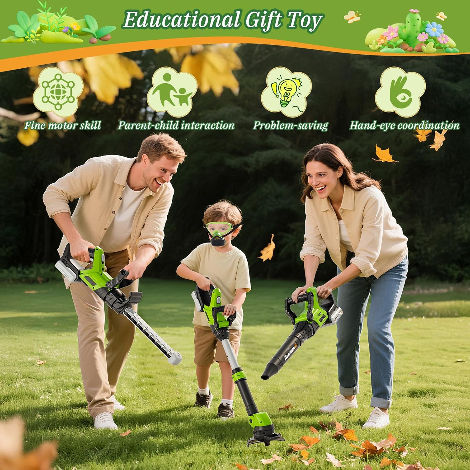 Kids Tool Set, 3-IN-1 Toddler Power Garden Tools with Sounds & Lights,