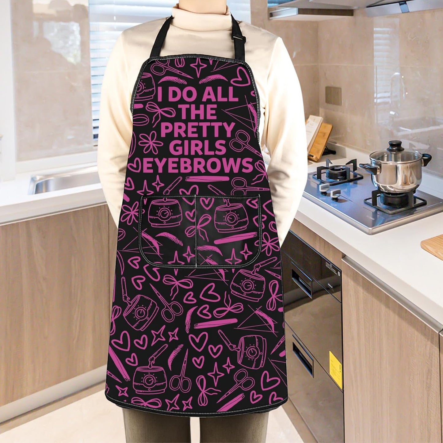 WCGXKO I Do All the Pretty Girls Eyebrows Kitchen Apron Eyebrow Technician Gift Eyebrows Lashes Gift