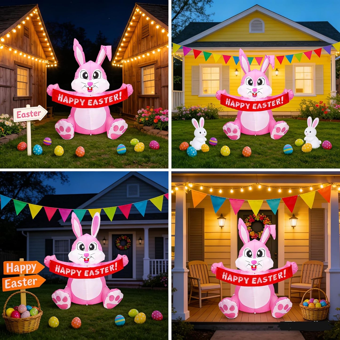 Easter Inflatables Outdoor Decorations for Home 5FT Inflatable Easter Bunny Happy Easter Built-in LED Lights Cute Blow Up Yard Decoration for Holiday Party Lawn Garden Decor