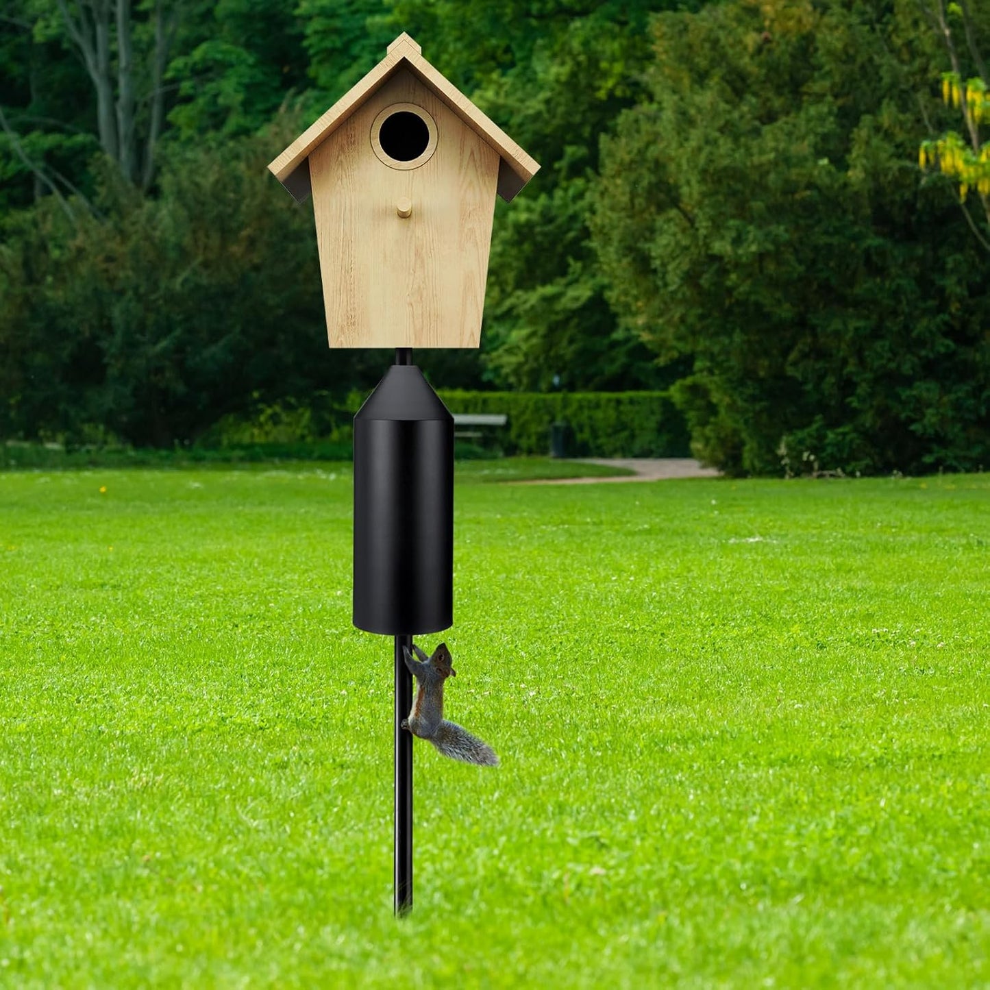 1 Pcs Metal Squirrel Baffle for Bird Feeder Pole Squirrel Defeater Cylinder Pole Galvanized Steel Black Bird Feeder Baffle 6 1/8 Inch Diameter 15 1/2 Inch High for Garden