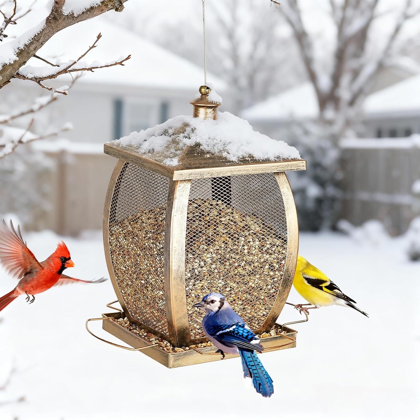 Bird feeders for Outdoors, Heavy Duty Metal Wild Bird Feeders for Outside Hanging, 9 Lbs Extra Large Capacity Retro Lamp Shape Birdfeeder for Garden Yard Outside Backyard, Easy Fill