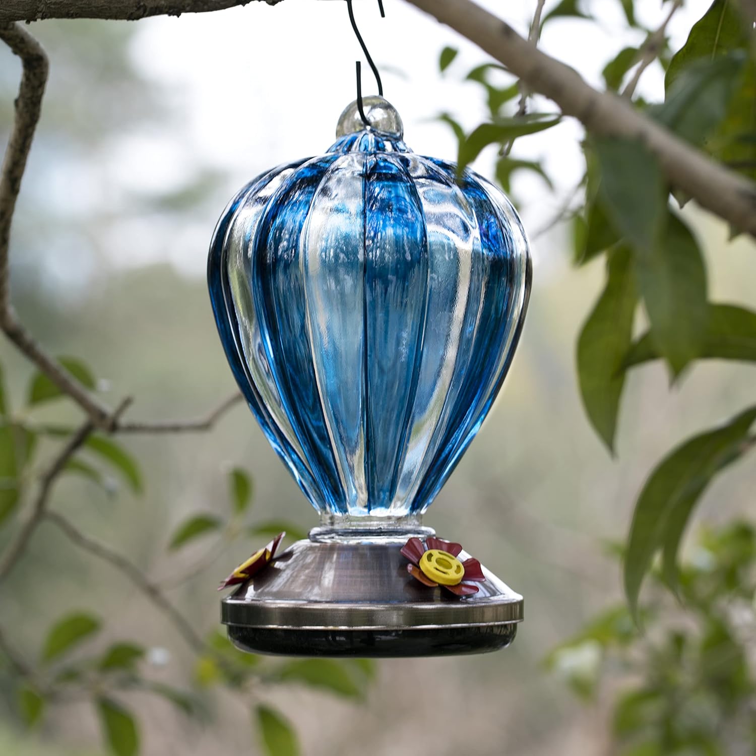 Unique 30oz Glass Hanging Hummingbird Bird Feeder for Wild Birds - Gar