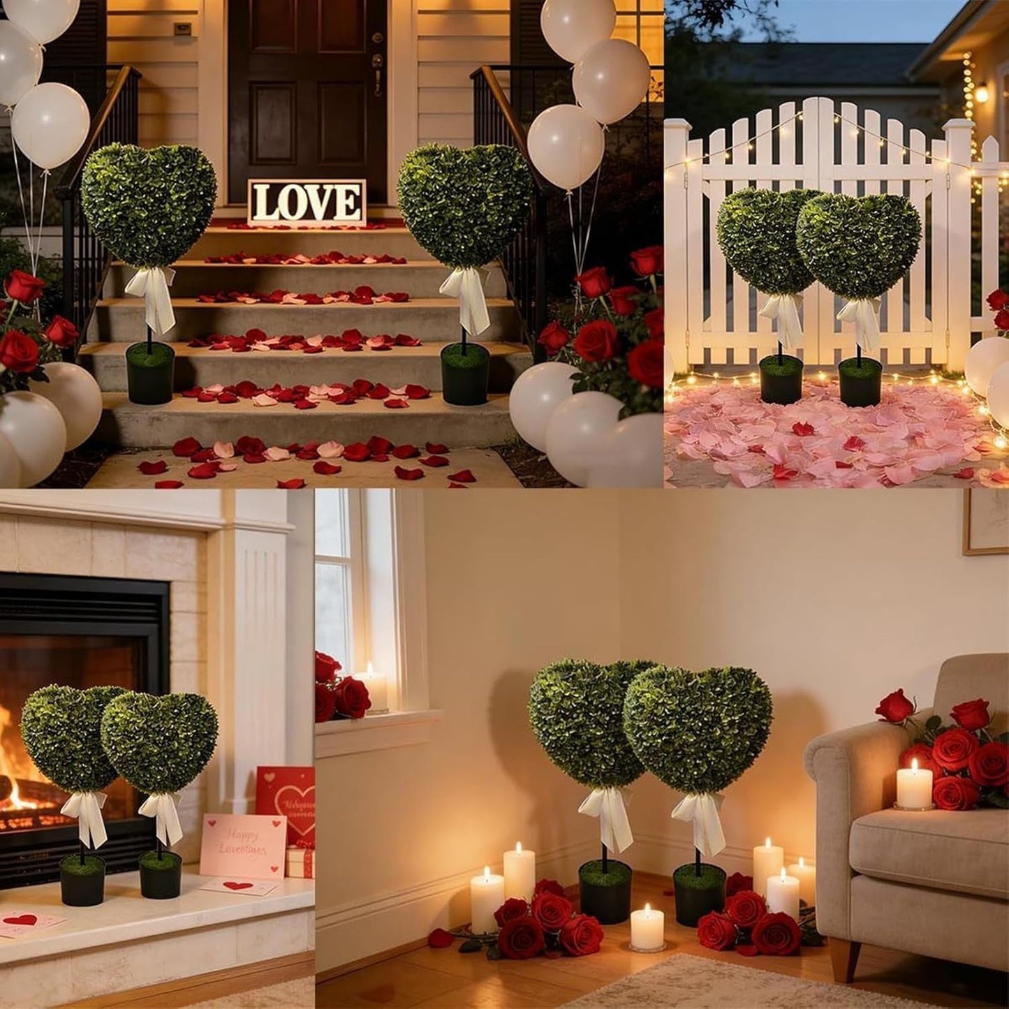 Boxwood Topiary Heart, Valentines Faux Planter, Small Green Potted Pla
