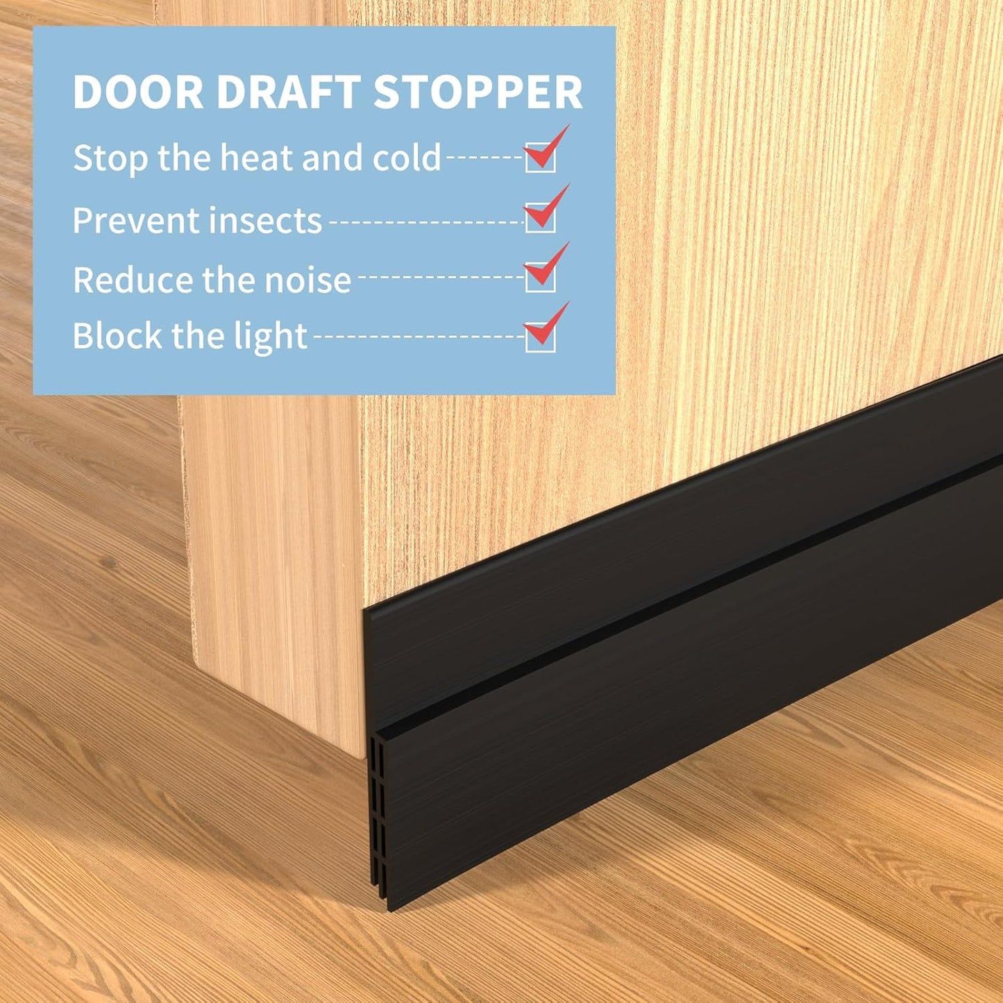 Hojoy 2 Pack Under Door Draft Stopper, Adjustable Door Sweep Anti-Collision Strong Adhesive Weather Stripping Tape Soundproof Draught Stoppers 2" W x 39" L, Black