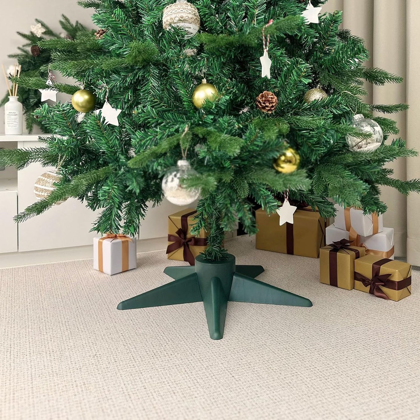 Bjartur Christmas Tree Stand, Christmas Tree Base for Artificial Tree up to 7 Ft Adjustable Holder Replacement Fits 0.75/0.87/1.25 Inch Xmas Tree Pole Green Decorations